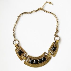 Boho brass & onyx black tribal collar necklace